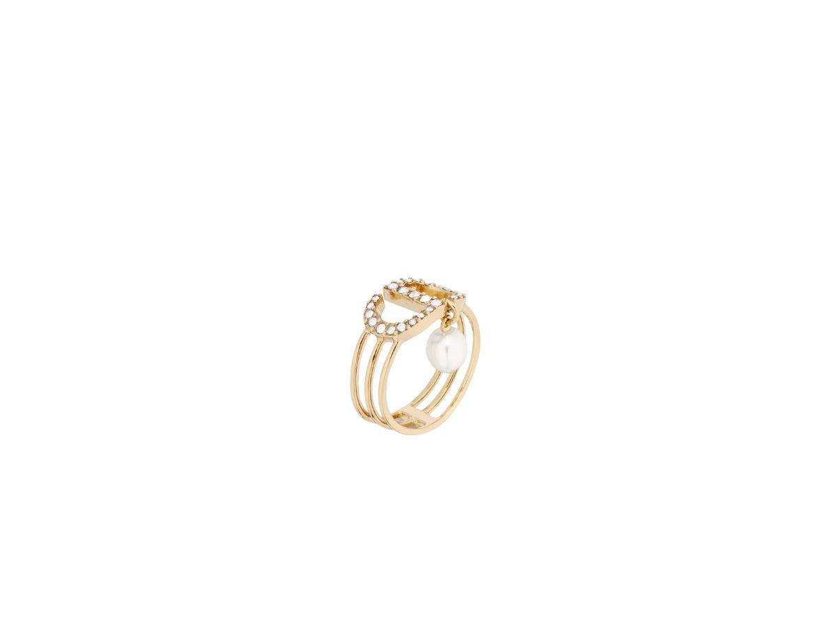 Dior Petit CD Ring In Gold-Finish Metal And White Crystals
