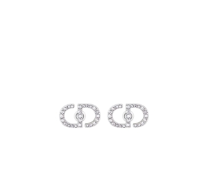Dior Petit CD Stud Earrings In Palladium-Finish Metal And White Crystals