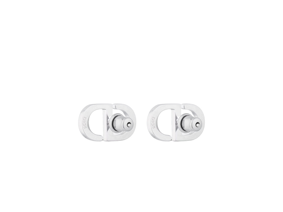 Petit CD Stud Earrings Silver-Finish Metal with White Crystals