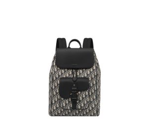 Dior Saddle Backpack In Beige And Black Dior Oblique Jacquard And Black Grained Calfskin
