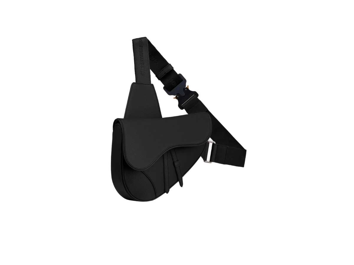 Saddle Vertical Pouch with Strap Black Grained Calfskin