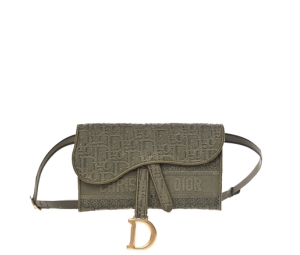 Dior Saddle Belt Bag In Oblique Denim With Metallic D Stirrup Magnetic Khaki