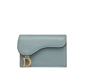 Saddle Flap Card Holder Cloud Blue Goatskin