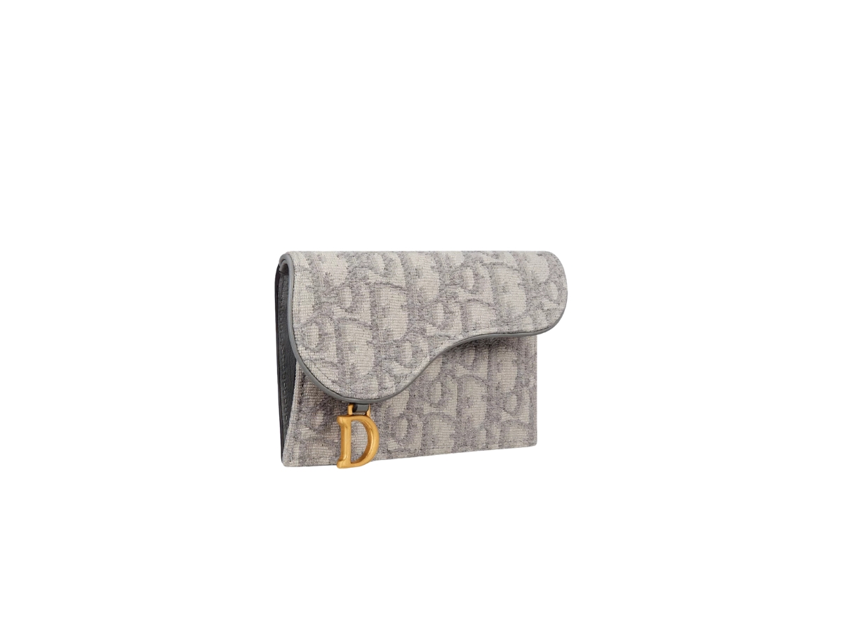 Dior Saddle Flap Compact Zipped Card Holder Grey Dior Oblique Jacquard