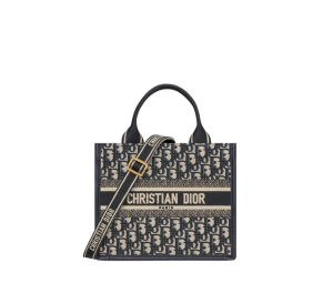 Buy Dior Small Dior Book Tote In Blue Dior Oblique Embroidery And Calfskin With Pale Gold-Finish Metal at Sasom – Authentic and Ready to Ship