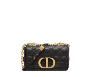 Dior Small Dior Caro Bag In Black Supple Cannage Calfskin With Gold-Finish Metal
