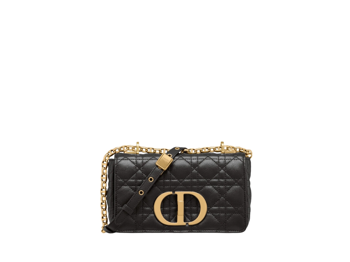 Dior Small Dior Caro Bag In Black Supple Cannage Calfskin With