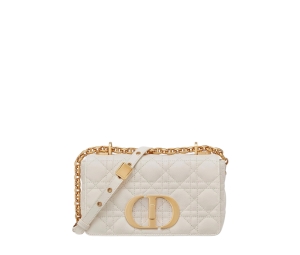 Dior Small Dior Caro Bag In Ivory Supple Cannage Calfskin With Gold-Finish Metal