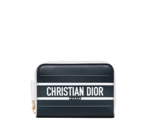 Dior Small Dior Vibe Voyageur Card Holder In Blue Calfskin With Gold-Finish Metal Hardware
