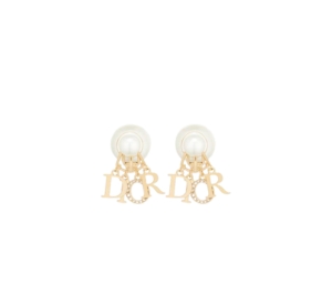 Dior Tribales Clip Earrings In Gold-Finish Metal With White Resin Pearls And White Crystals
