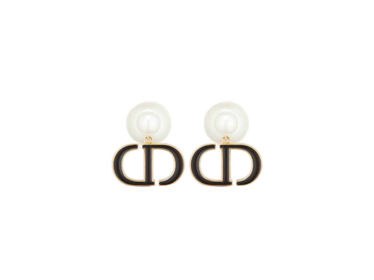 SASOM Dior Tribales Earrings In CD Signature Gold   Dior Tribales Earrings In Cd Signature Gold Finish Metal With White Resin Pearls And Black Lacquer 2 