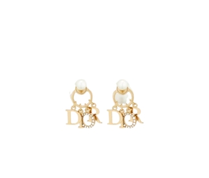 Dior Tribales Earrings In Gold-Finish Metal With White Resin Pearls And White Crystals