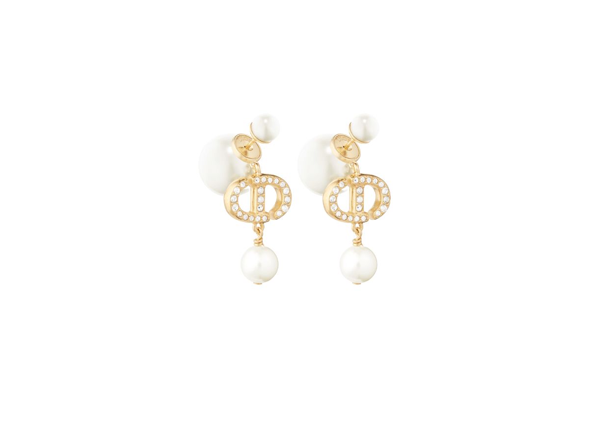 Dior Tribales Earrings In Gold-Finish Metal With White Resin Pearls And White Crystals