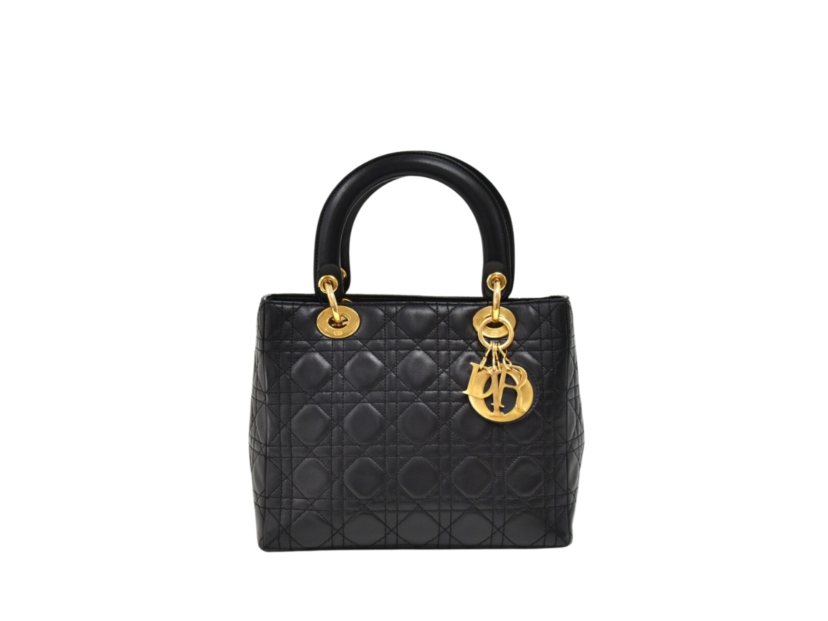Dior Vintage Lady Medium Bag In Black Quilted Cannage Leather With Gold Finish Metal 1 