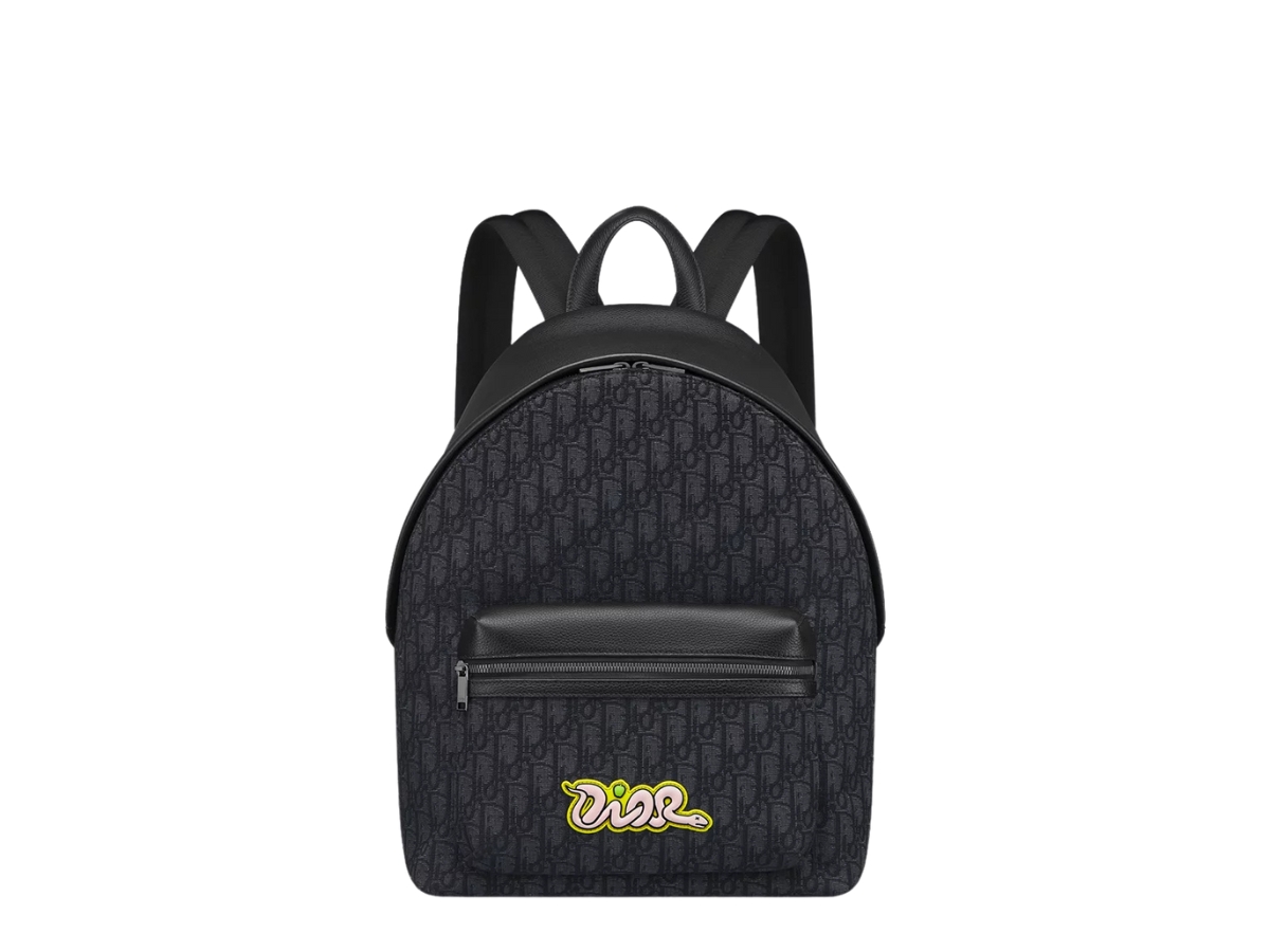 Dior X Kaws Rider 2.0 Zipped Backpack In Black Grained