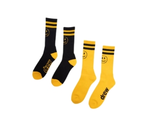 Drew House 2 Pack Mascot Stripe Socks Black Golden Yellow