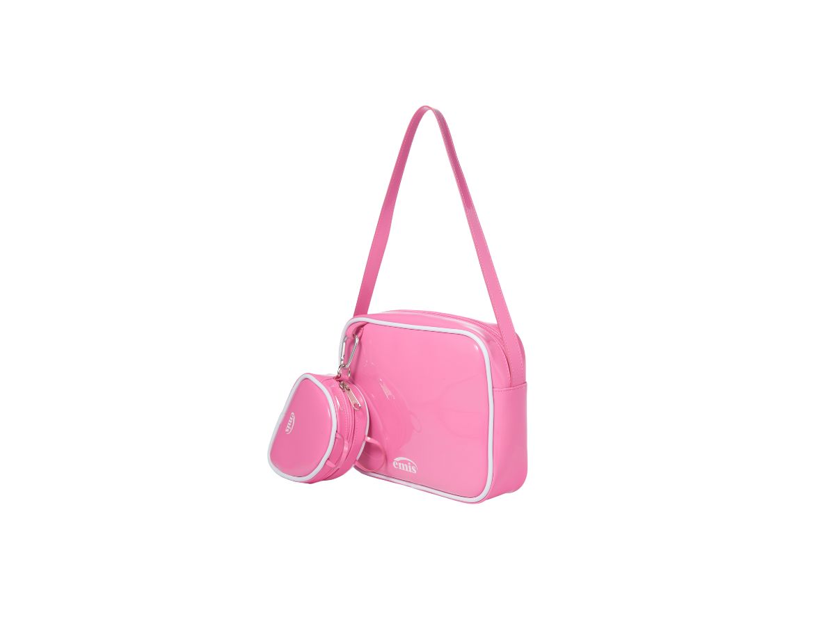 Emis Enamel Shoulder Bag With Coin Purse Set-Pink