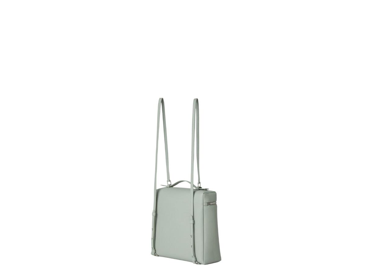 EXTRA POCKET BACKPACK L23.5 IN PEARL GRAY CALFSKIN WITH SILVER HARDWARE