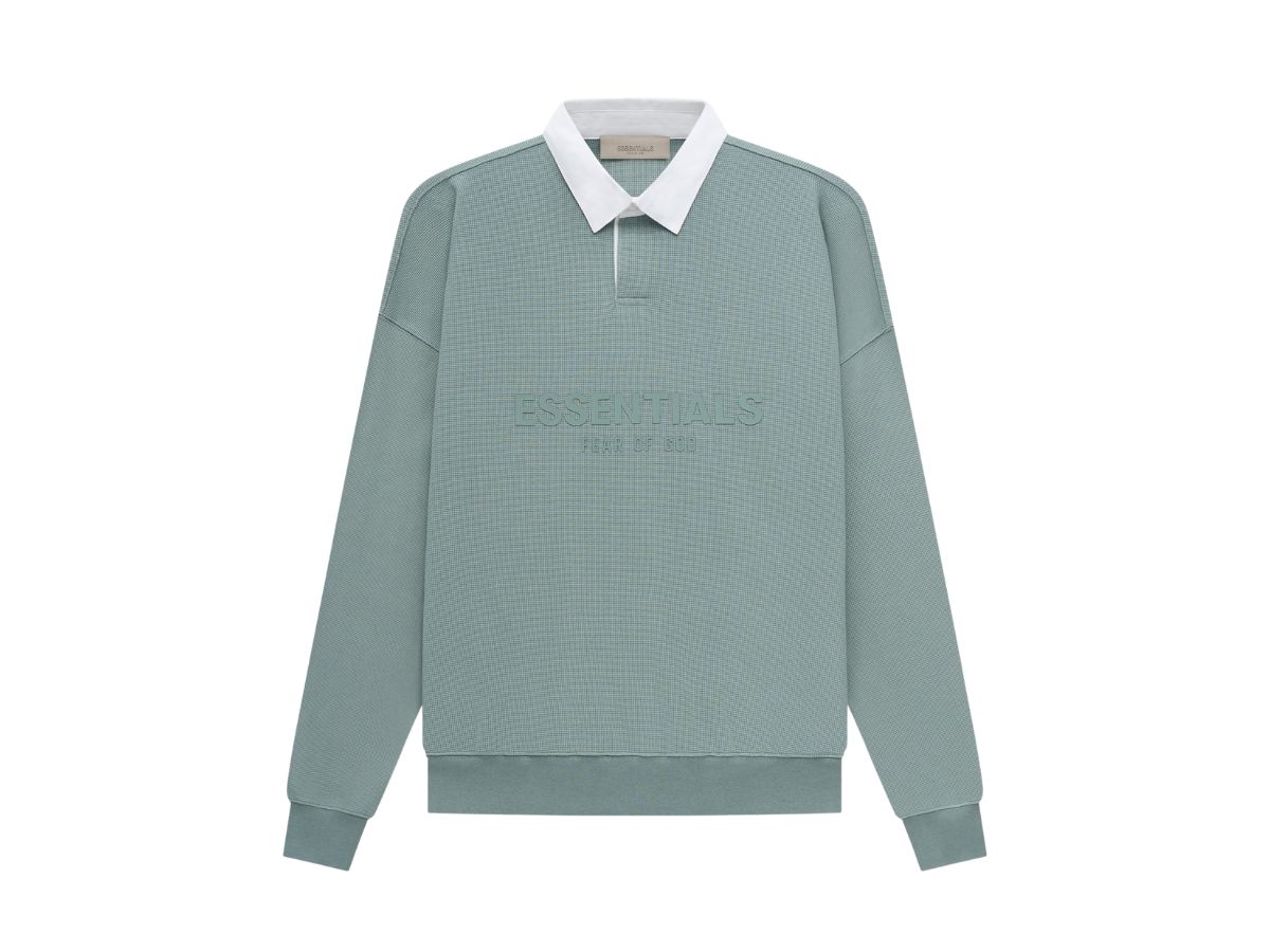 ★23SS 最新作★FOG ESSENTIALS Waffle Henley Rugby Fear of God Essentials Waffle Henley Rugby Off Black Men's