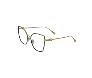 Fendi Eyeglass In Black Gold Metal Frame With Demo Lens