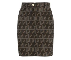 Fendi Jacquard Cotton Blend Mini Skirt Brown