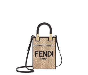 Buy Fendi Mini Sunshine Shopper In Raffia Natural Nero at Sasom – Authentic and Ready to Ship