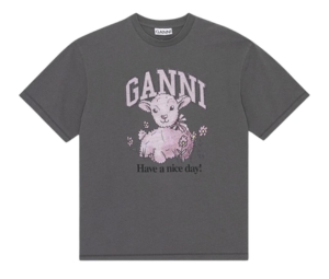 Ganni Grey Future Relaxed Lamb T-Shirt Volcanic Ash
