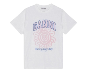 Ganni White Relaxed Flower T-Shirt Bright White