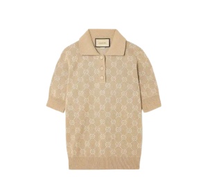 Buy Gucci metallic jacquard-knit cotton-blend polo shirt Camel (Women's) at Sasom – Authentic and Ready to Ship