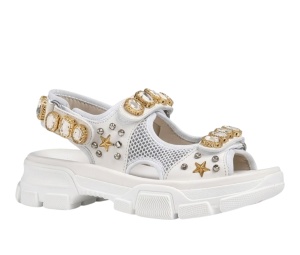 Buy Gucci Leather And Mesh Crystal Sandals White  (Women's) at Sasom – Authentic and Ready to Ship