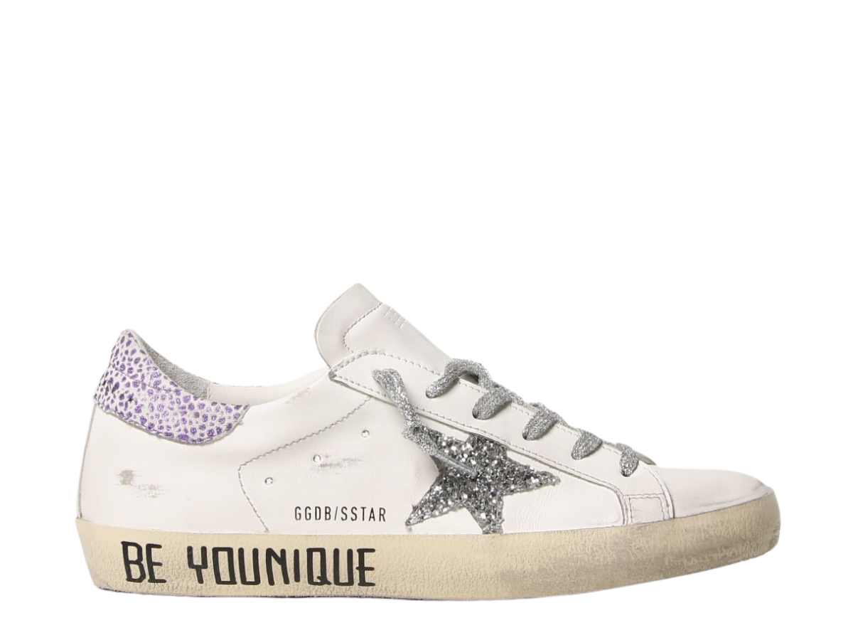 Golden goose silver & best sale white glitter superstar sneakers