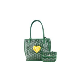 Goyard Anjou Mini Bag In Chevroches Calfskin And Goyardine Canvas Green With Yellow Heart