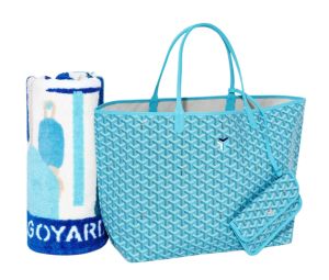 Goyard Saint Louis GM Bag And Balise Beach Towel In Goyardine Canvas & Chevroches Calfskin Turquoise