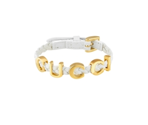 Buy Gucci 'Gucci' Bracelet In White Leather With Gold Metal Hardware at Sasom – Authentic and Ready to Ship