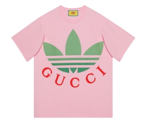 Gucci Adidas X Gucci Cotton T-Shirt In Pink Cotton Jersey With Gucci Trefoil Print Crewneck