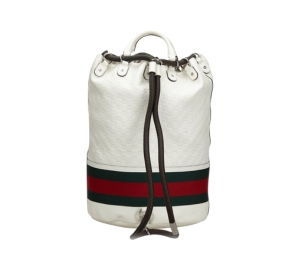 Gucci Aquariva Guccissima Web Backpack In White Guccissima-Red-Green Web With Metal Hadware