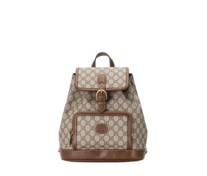 Gucci Backpack With Interlocking G In Beige And Ebony GG Supreme Canvas