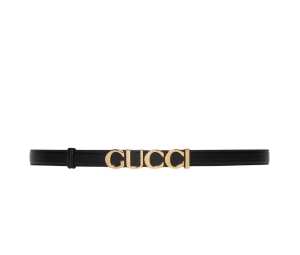 Buy Gucci Buckle Thin Belt 20MM In Black Leather With Gold-Toned Hardware at Sasom – Authentic and Ready to Ship