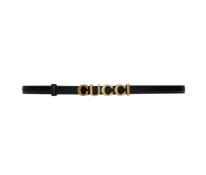 Gucci Buckle Thin Belt 15MM In Black Leather With Gold-Toned Hardware