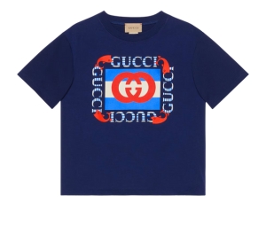 Gucci Children's Cotton Logo Print T-Shirt Blue
