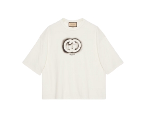 Gucci Cotton Jersey T-Shirt In Interlocking G Graffiti And Gucci Made In Italy Print-Off White Cotton Jersey
