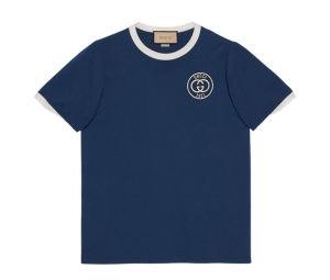 Gucci Cotton Jersey T-Shirt With Gucci Embroidery In Blue Cotton Jersey With Interlocking G Gucci 1921 Embroidery Crewneck