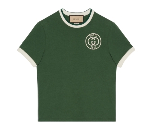 Gucci Cotton Jersey T-Shirt With Gucci Embroidery In Green Cotton Jersey With Interlocking G Gucci 1921 Embroidery Crewneck