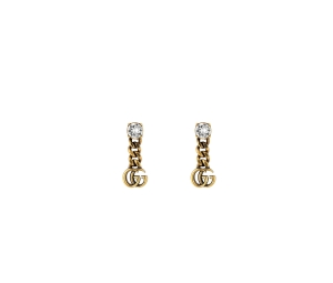 Gucci Crystal Double G Earrings In Double G Chain With Clear Crystals-Metal With Aged Gold Finish