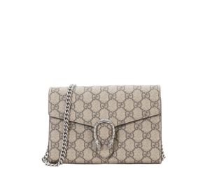 Gucci Dionysus Chain Wallet In GG Supreme Canvas With Silver-toned Hardware Beige-Ebony