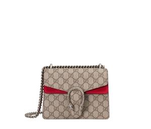 Gucci Dionysus GG Mini Bag In Supreme Canvas With Antique Silver-Toned Hardware Beige Ebony Red