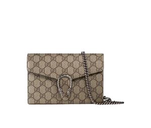 Gucci Dionysus GG Supreme Chain Wallet In Canvas With Antiqued Silver-Toned Hardware Beige Ebony