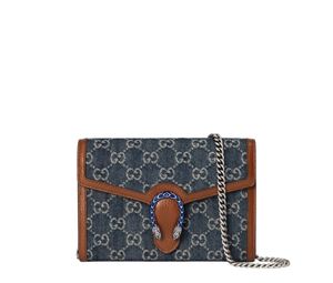 Gucci Dionysus GG Supreme Chain Wallet In Supreme Canvas With Antiqued Silver-Toned Hardware Blue