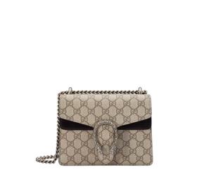 Gucci Dionysus GG Supreme Mini Bag In Canvas With Antique Silver-Toned Hardware Beige Black