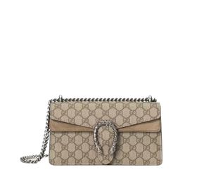 Gucci Dionysus Small Shoulder Bag In GG Supreme Canvas With Antique Silver-Toned Hardware Beige Ebony